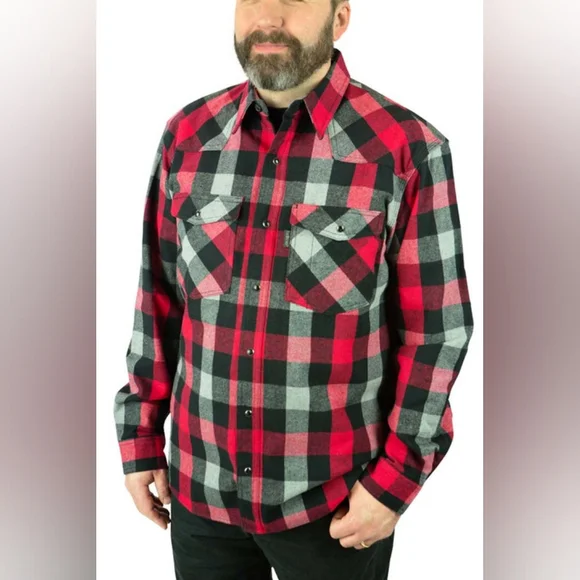 FiveBrother Men's NWT Red Plaid Western Snap Button Flannel Size 2XL Regular - Picture 1 of 8